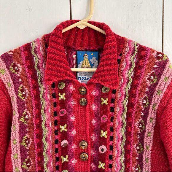 Newari Wool Cardi Sweater Sz S/M Multicolor Hippie Boho Nepal Iceland - Picture 4 of 8